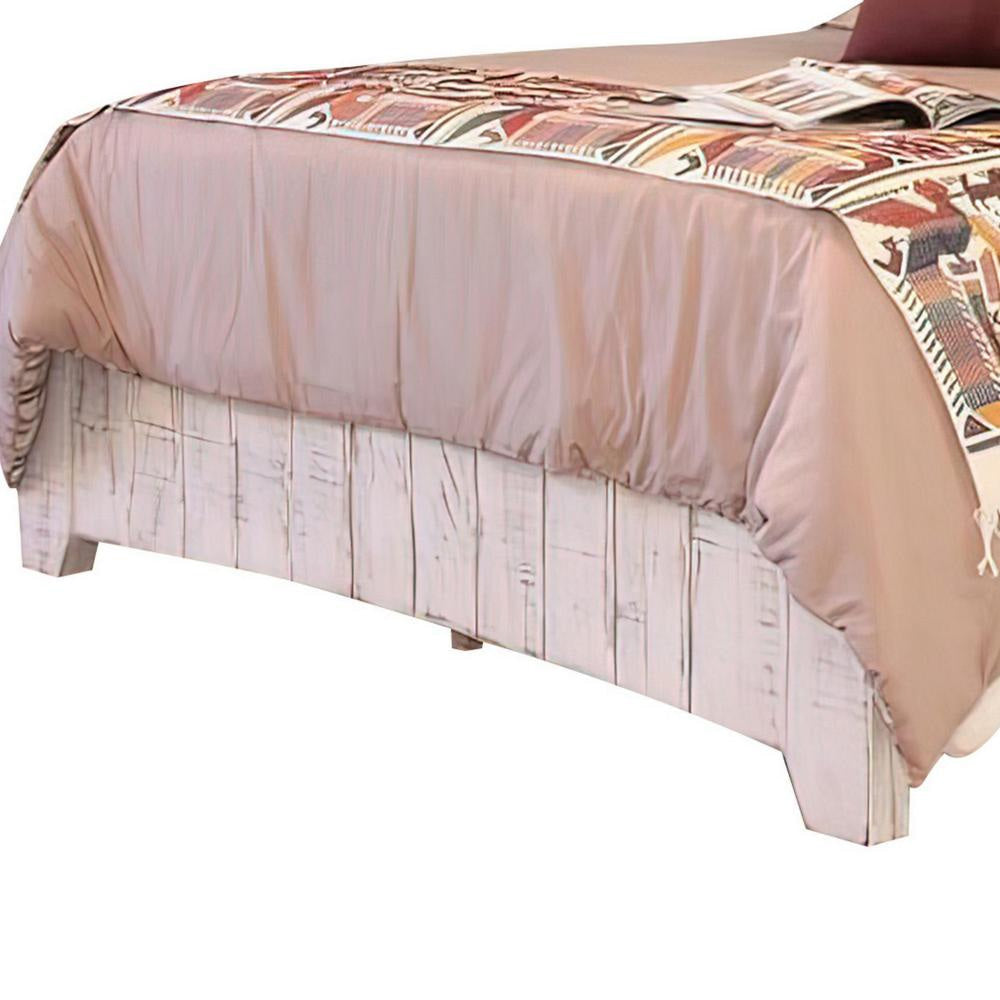 Ata Queen Size Bed Pine Wood Panel Design Distressed White Brown By Casagear Home