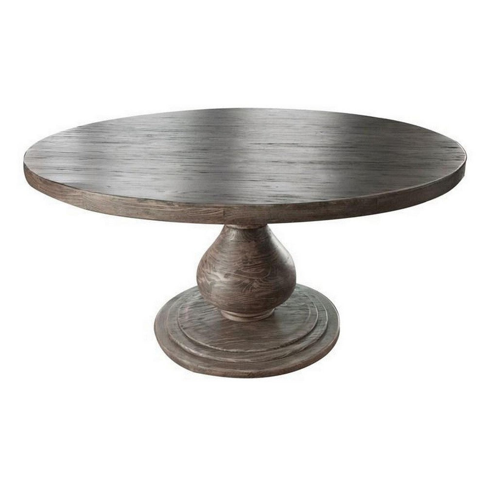 63 Inch Dining Table Pine Wood Round Top Grain Details Pedestal Base By Casagear Home BM307466