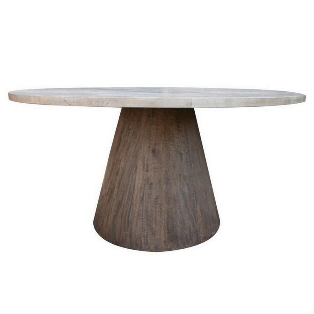 Kohl 59 Inch Dining Table Round Top Cone Pedestal Base White Brown By Casagear Home BM307470