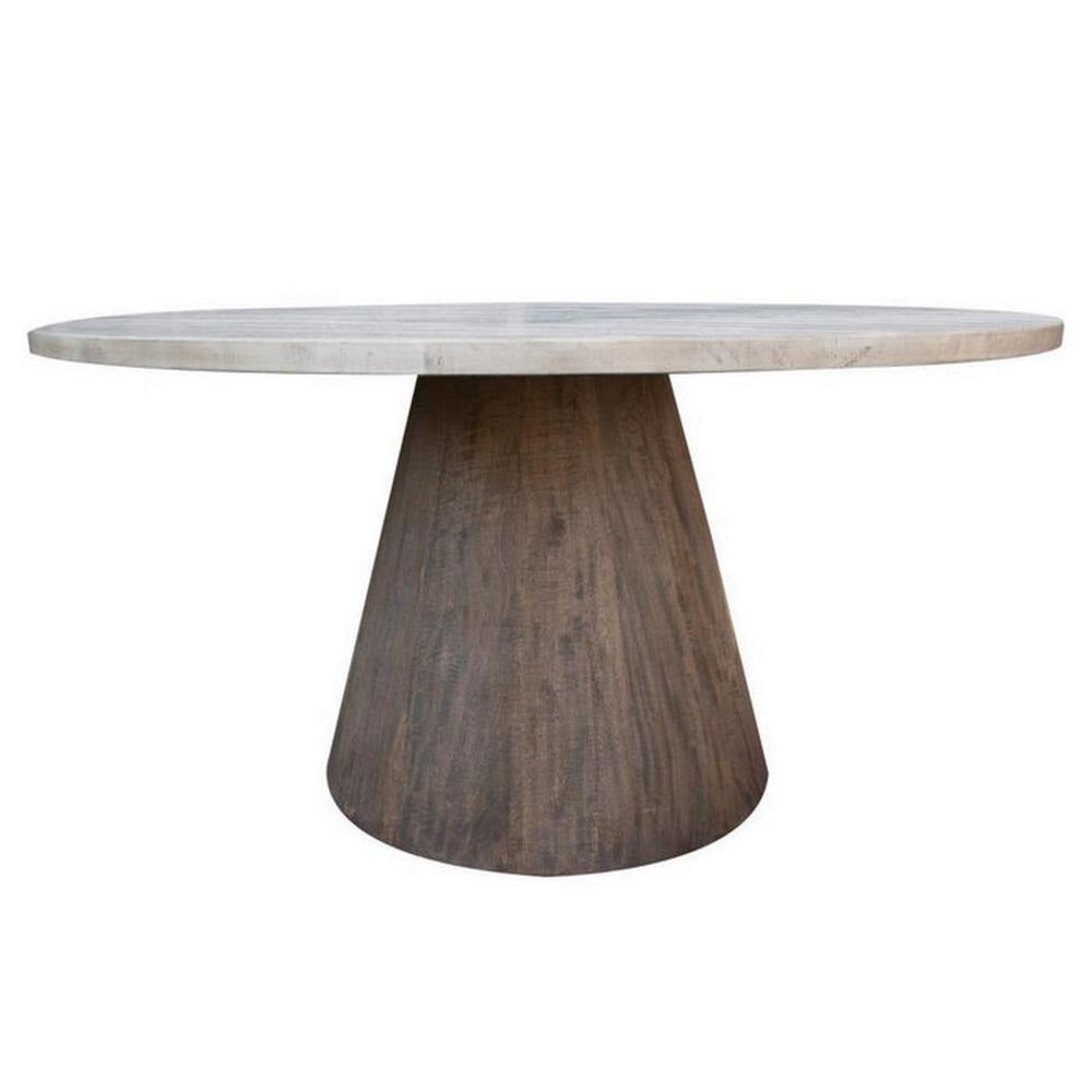 Kohl 59 Inch Dining Table Round Top Cone Pedestal Base White Brown By Casagear Home BM307470