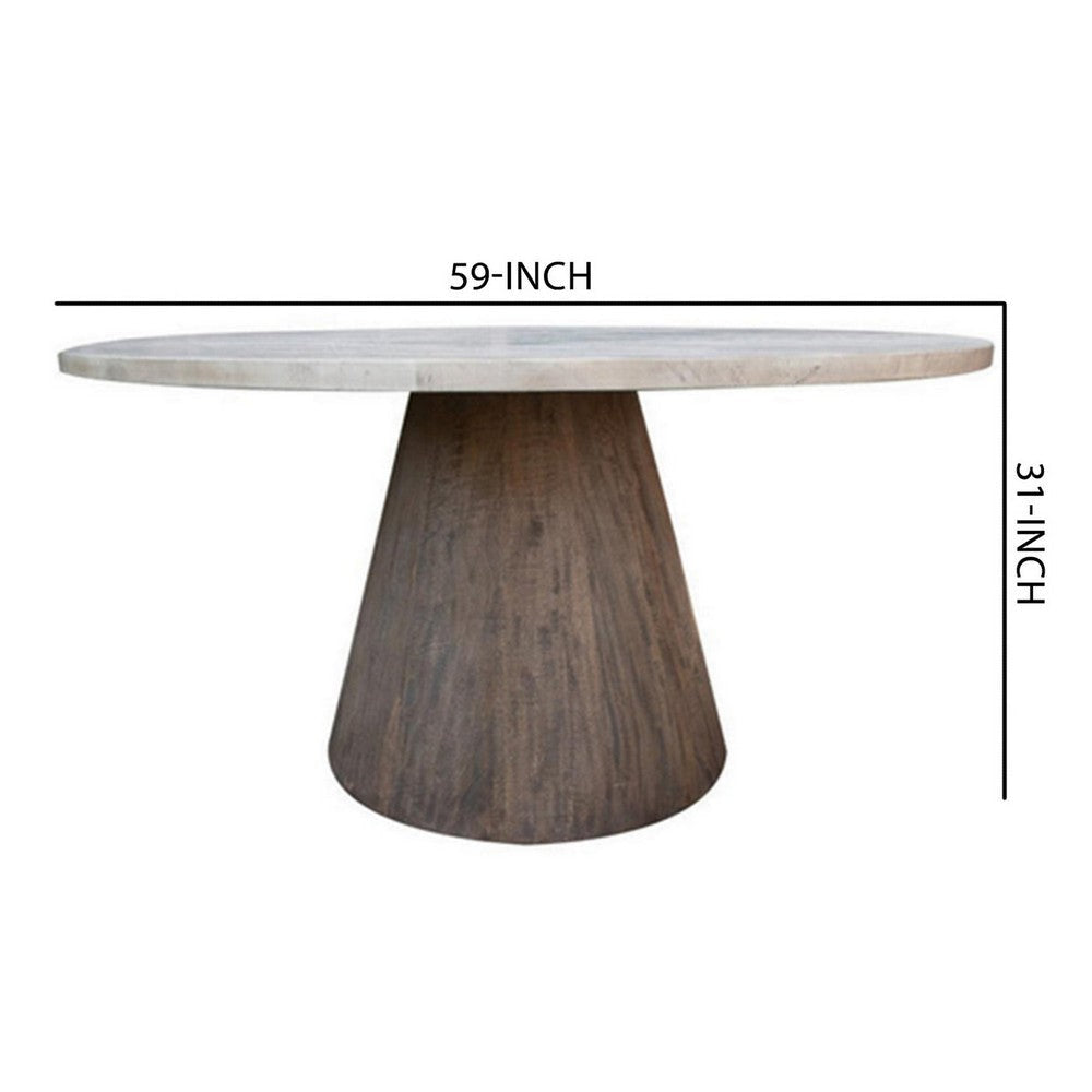 Kohl 59 Inch Dining Table Round Top Cone Pedestal Base White Brown By Casagear Home BM307470