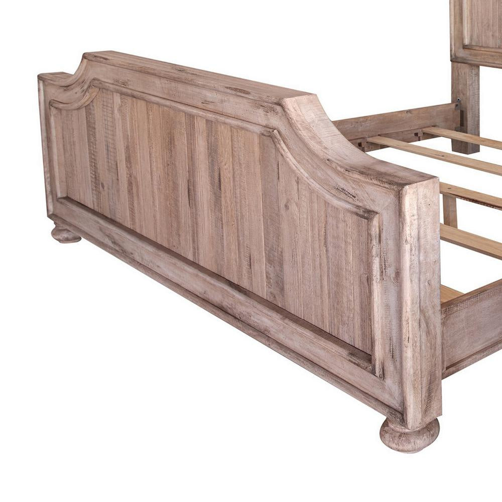 Genie King Size Bed Curved Style Headboard and Footboard Brown Mango Wood By Casagear Home