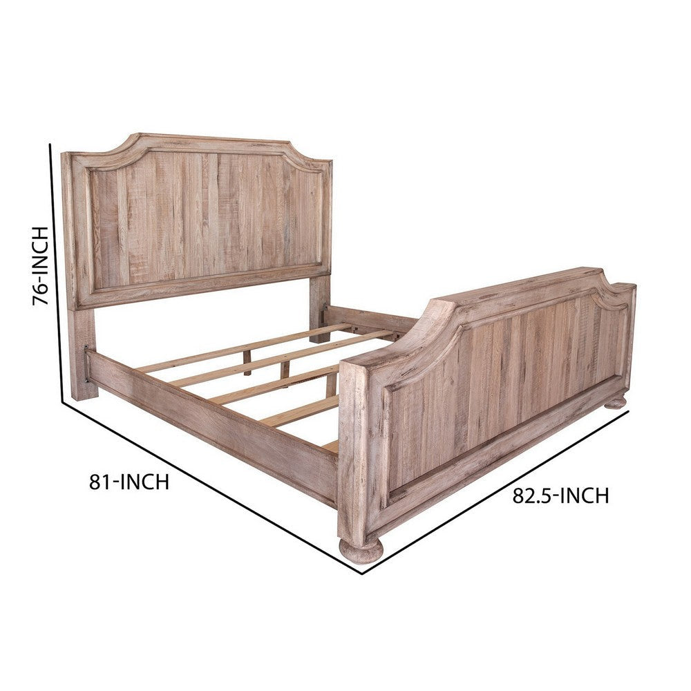 Genie King Size Bed Curved Style Headboard and Footboard Brown Mango Wood By Casagear Home BM307475