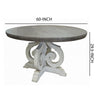 Suga 60 Inch Dining Table Round Top Scrollwork Base Gray White Finish By Casagear Home BM307478