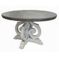 Suga 60 Inch Dining Table, Round Top, Scrollwork Base, Gray, White Finish By Casagear Home