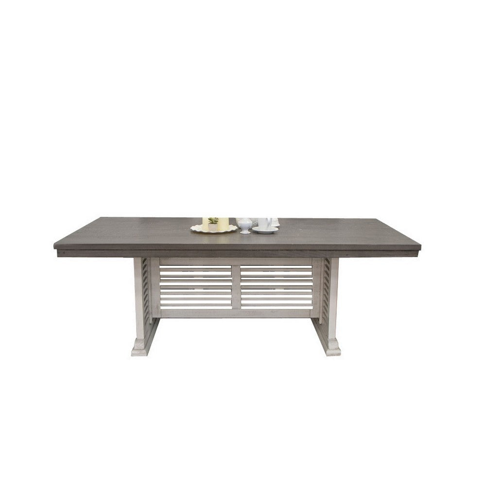 Suga 79 Inch Dining Table Rectangular Ladder Style Pedestal Ivory Gray By Casagear Home BM307480