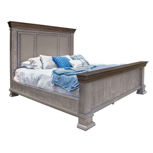 Zen Queen Size Bed, Crown Molded Trim Details, Weathered Gray Finish By Casagear Home