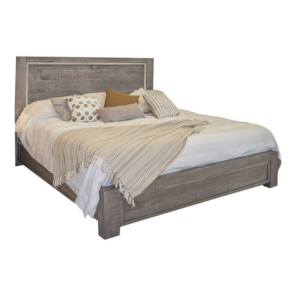 Ken King Size Bed, with Headboard, Footboard, Clean Design Rustic Gray By Casagear Home