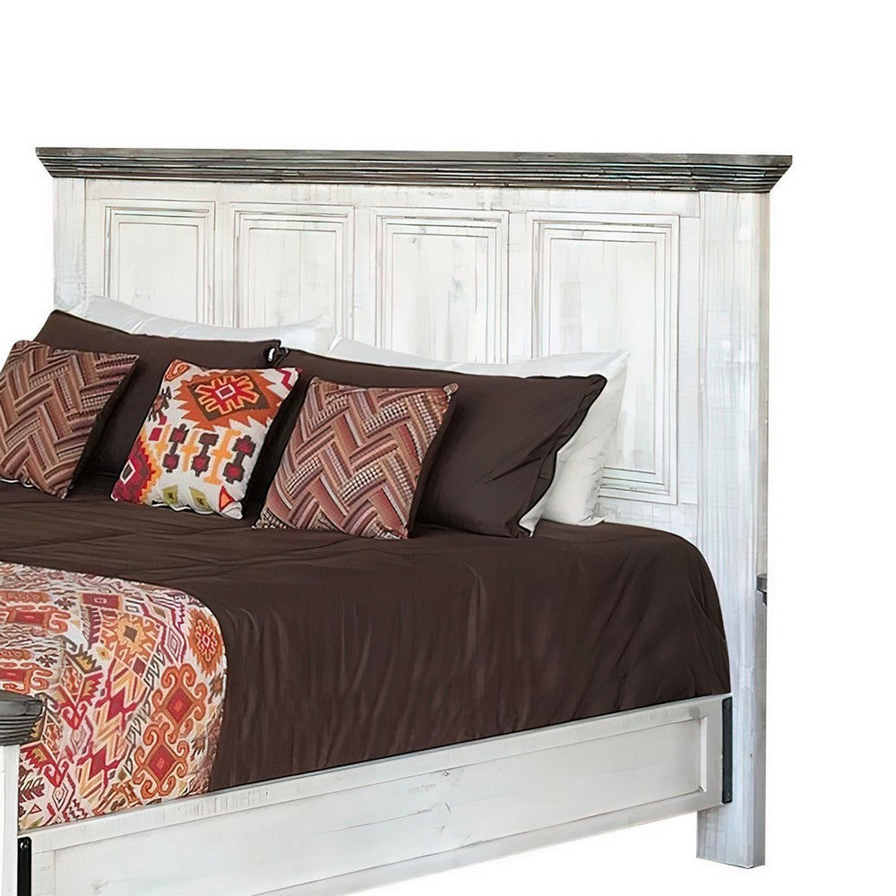 Feyi King Size Bed Clean Rustic Headboard and Footboard White Gray By Casagear Home BM307494