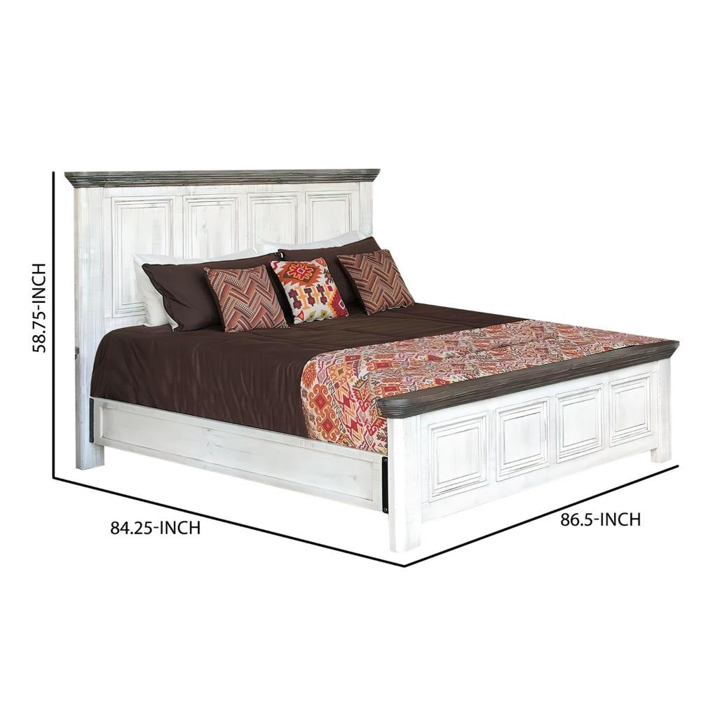 Feyi King Size Bed Clean Rustic Headboard and Footboard White Gray By Casagear Home