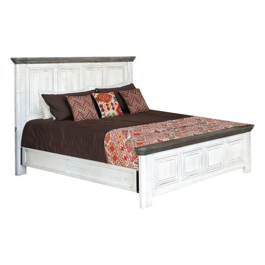 Feyi King Size Bed, Clean Rustic Headboard and Footboard, White, Gray By Casagear Home