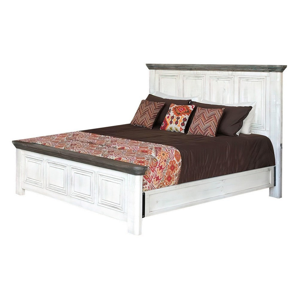 Feyi Queen Size Bed Clean Rustic Headboard and Footboard White Gray By Casagear Home BM307495