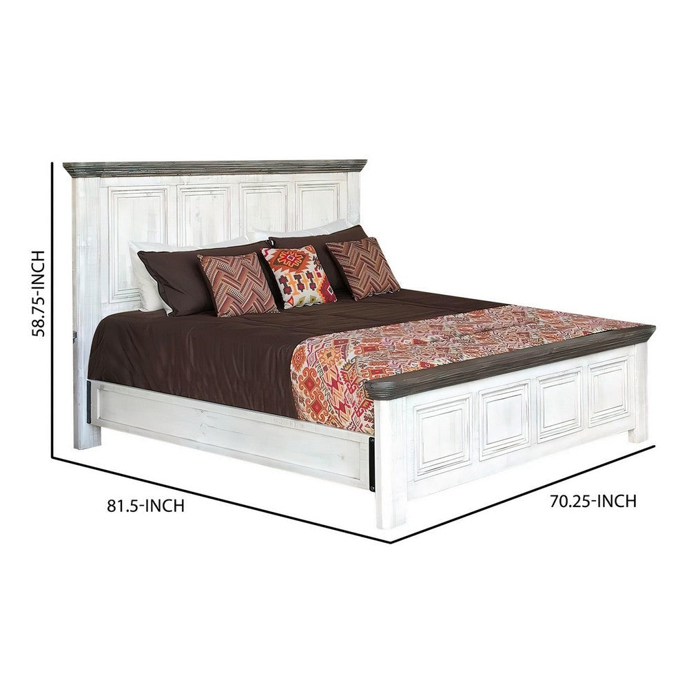 Feyi Queen Size Bed Clean Rustic Headboard and Footboard White Gray By Casagear Home BM307495