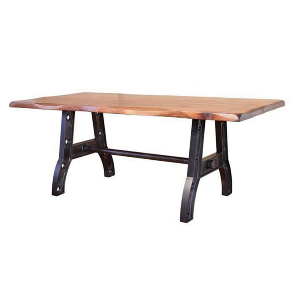 Umey 78 Inch Dining Table Rectangular Live Edge Top Trestle Support Brown By Casagear Home BM307497