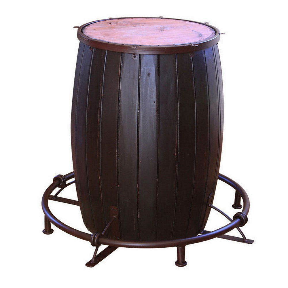 40 Inch Bistro Table Drum Base and Round Top Barrel Design Brown Tones By Casagear Home BM307500