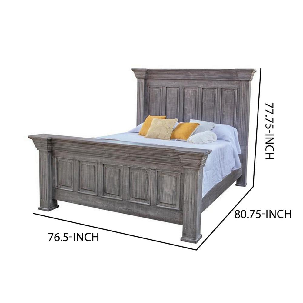 Siya King Size Bed Clean Rustic Headboard and Footboard Gray Finish By Casagear Home