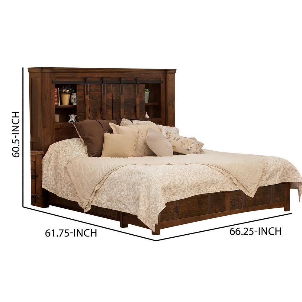 Maye King Size Bed 2 Drawers Fixed Shelves Deep Rustic Brown Finish By Casagear Home BM307503