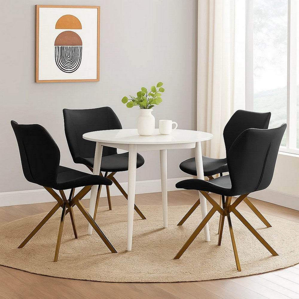 Anne 20 Inch Dining Chair, Set of 4, Vegan Faux Leather, Gold Legs, Black By Casagear Home