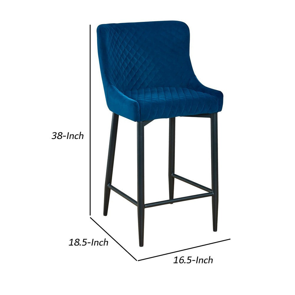 Tika 26 Inch Counter Height Chair Set of 2 Deep Blue Velvet By Casagear Home BM307512