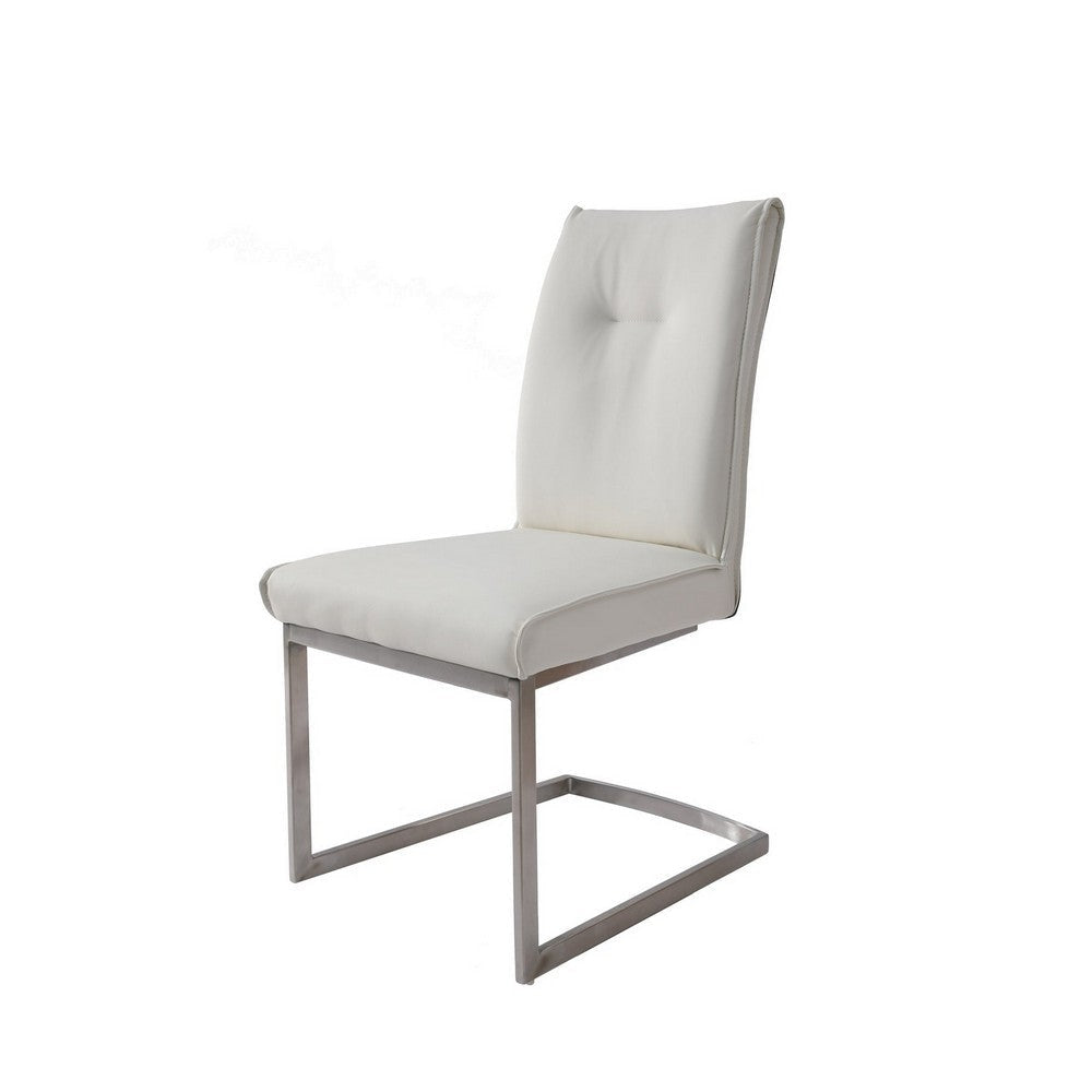 Gene 25 Inch Dining Chair Set of 2 Cantilever Vegan Leather Off White By Casagear Home BM307514