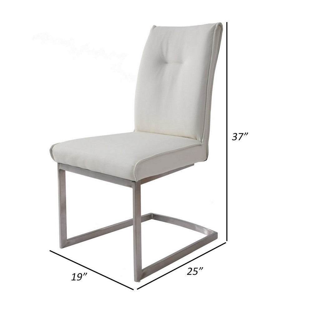 Gene 25 Inch Dining Chair, Set of 2, Cantilever, Vegan Leather, Off White By Casagear Home