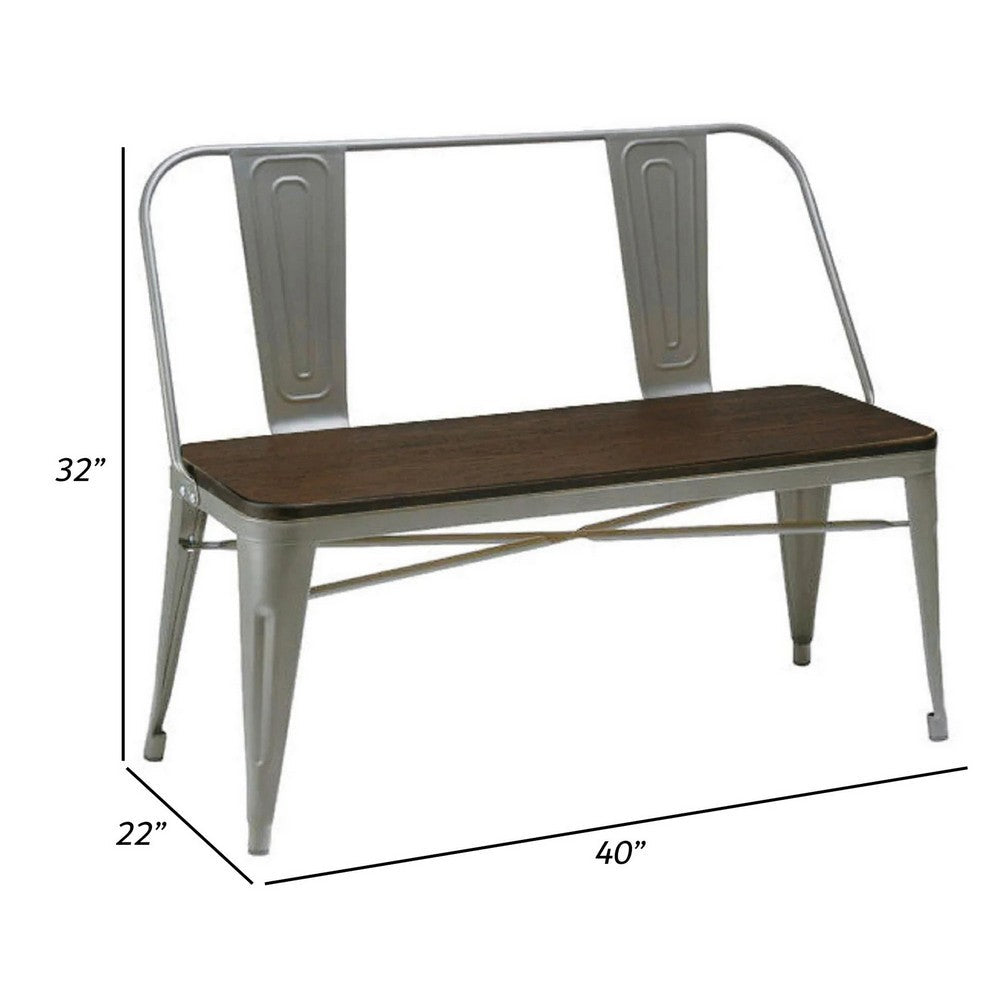 Gina 40 Inch Bench, Smooth Wood Seating, Strong Metal Frame, Natural Gray By Casagear Home