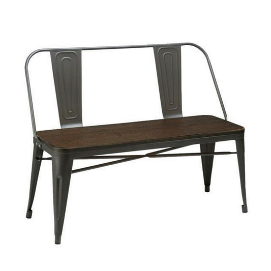 Gina 40 Inch Bench, Smooth Wood Seating, Strong Metal Frame, Dark Gray By Casagear Home