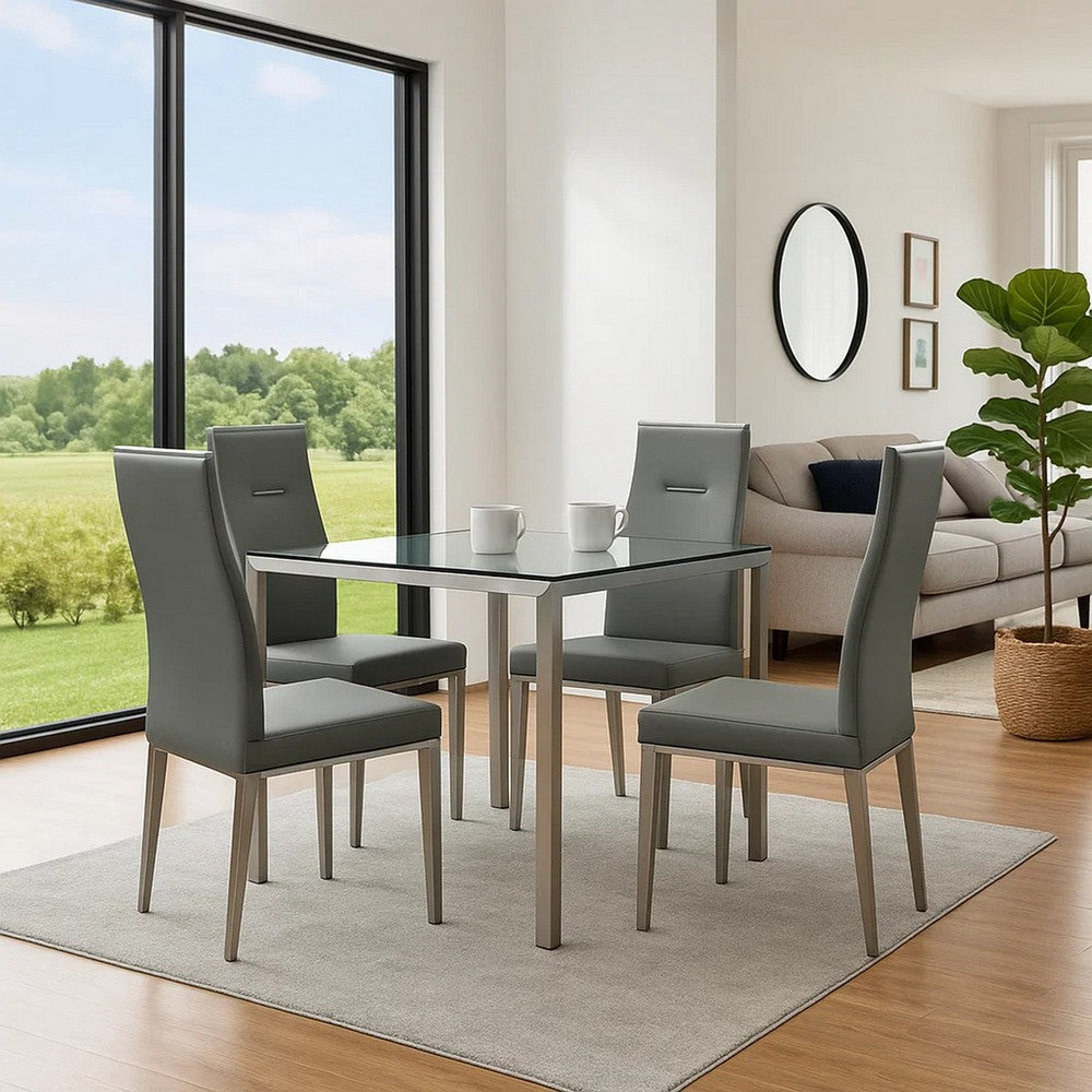 Bea 20 Inch Dining Chair, Set of 4, Steel Base, Faux Leather, Light Gray By Casagear Home