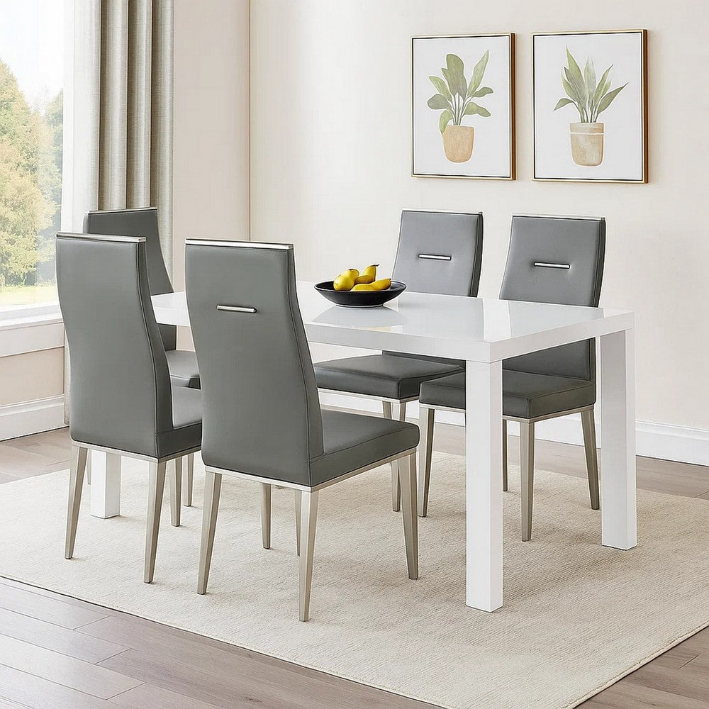 Bea 20 Inch Dining Chair, Set of 4, Steel Base, Faux Leather, Light Gray By Casagear Home