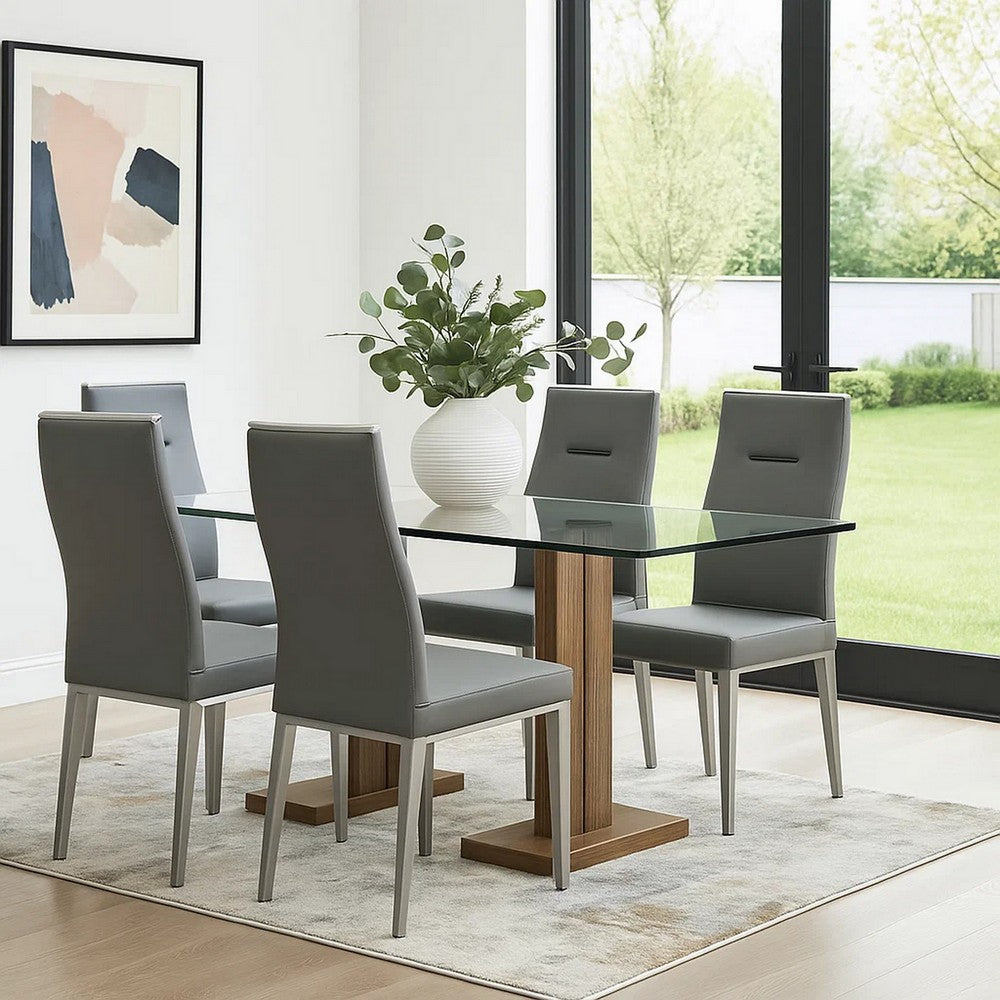 Bea 20 Inch Dining Chair, Set of 4, Steel Base, Faux Leather, Dark Gray By Casagear Home