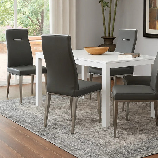 Bea 20 Inch Dining Chair, Set of 4, Steel Base, Faux Leather, Dark Gray By Casagear Home