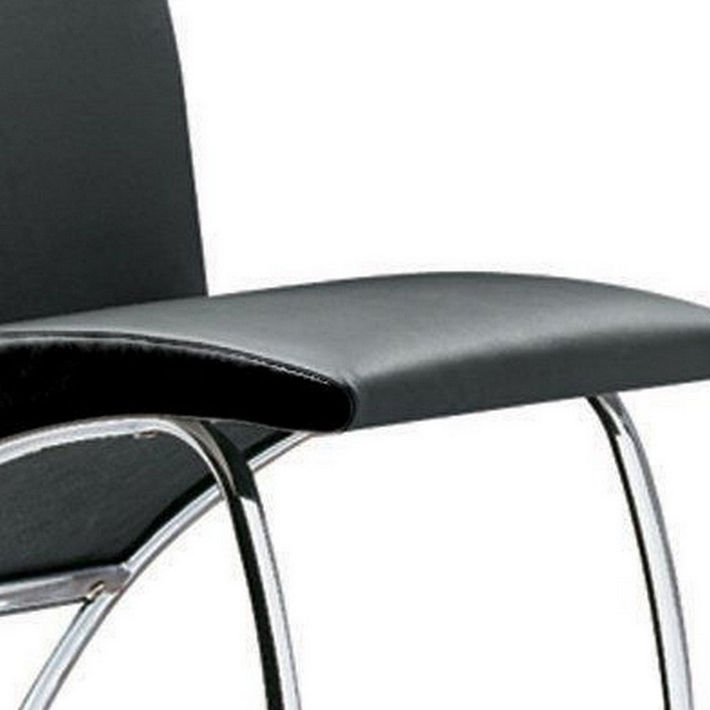 Cai 17 Inch Accent Chair, Set of 2, Chrome Legs, Vegan Faux Leather, Black By Casagear Home