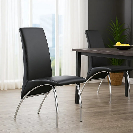 Cai 17 Inch Accent Chair, Set of 2, Chrome Legs, Vegan Faux Leather, Black By Casagear Home