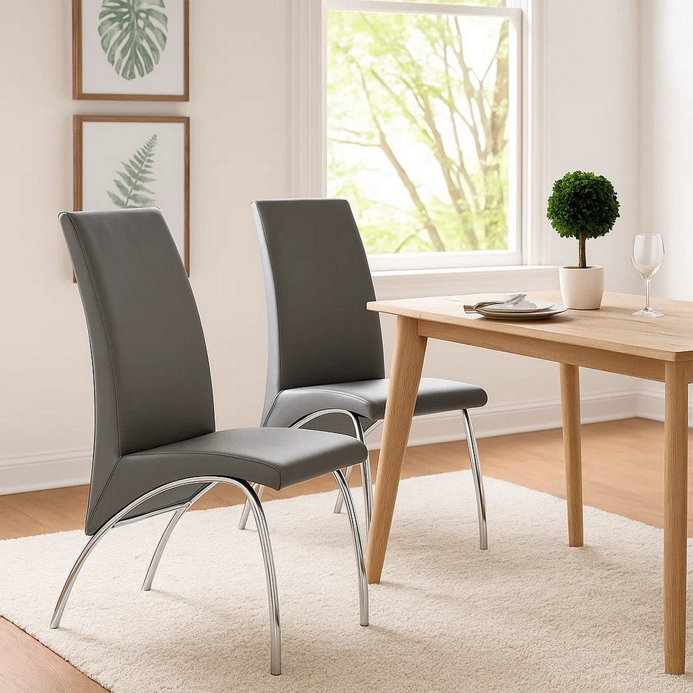 Cai 17 Inch Accent Chair, Set of 2, Chrome Legs, Vegan Faux Leather, Gray By Casagear Home