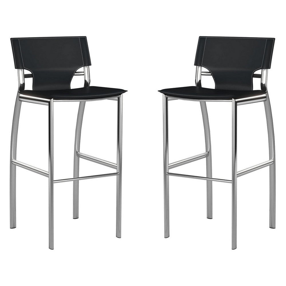 Illa 26 Inch Counter Height Chair, Set of 2, Chrome Base, Vegan Leather, Black By Casagear Home