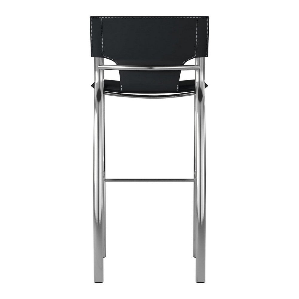 Illa 26 Inch Counter Height Chair, Set of 2, Chrome Base, Vegan Leather, Black By Casagear Home