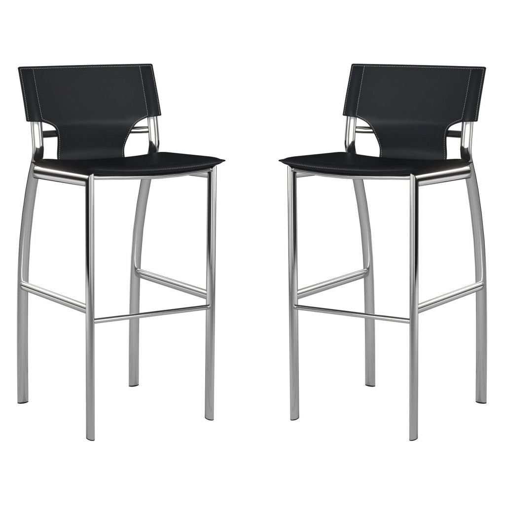 Illa 26 Inch Counter Height Chair Set of 2 Chrome Base Vegan Leather Black By Casagear Home BM307528