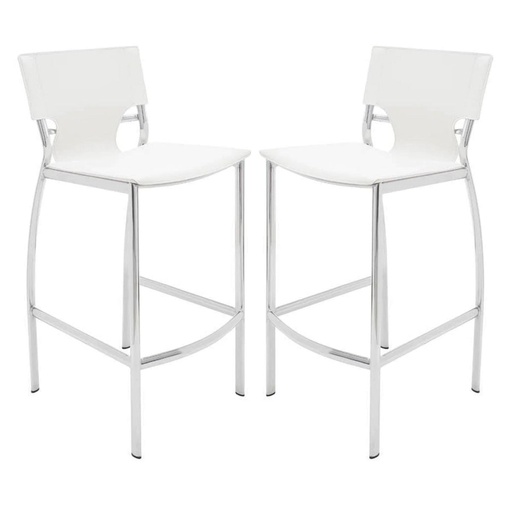 Illa 26 Inch Counter Height Chair Set of 2 Chrome Base Vegan Leather White By Casagear Home BM307529