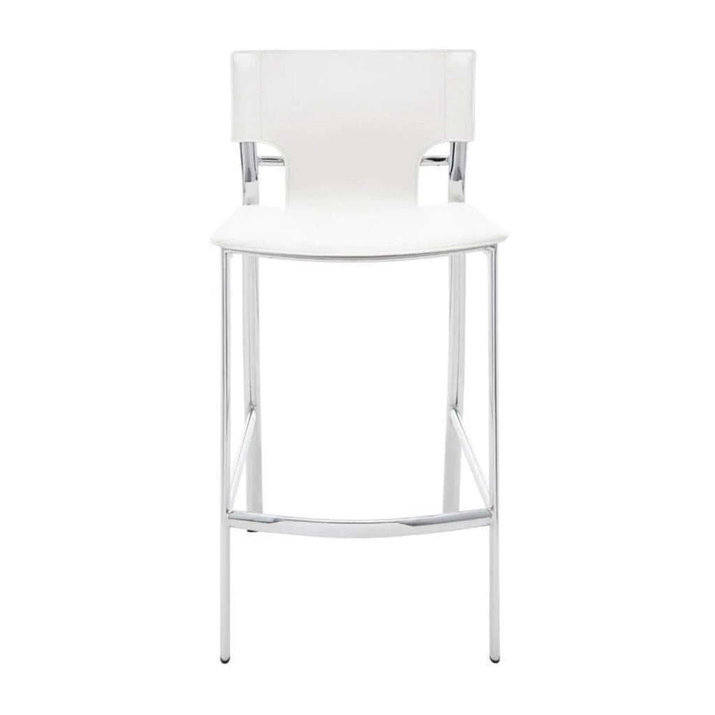 Illa 26 Inch Counter Height Chair Set of 2 Chrome Base Vegan Leather White By Casagear Home BM307529