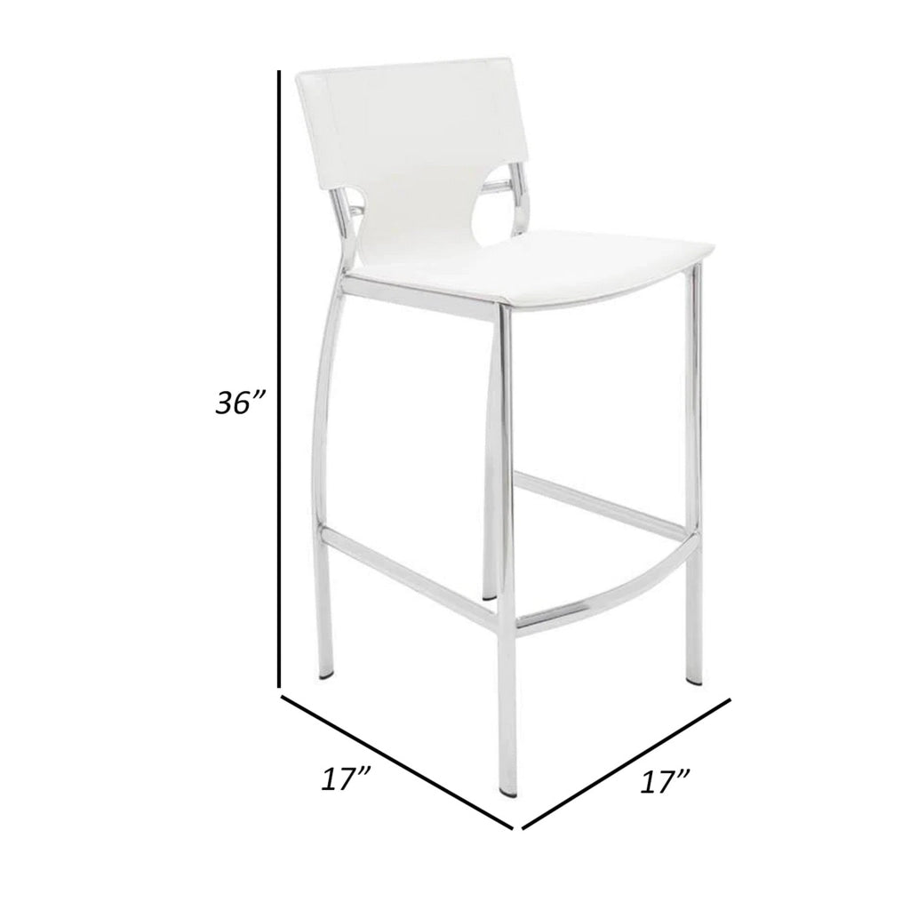 Illa 26 Inch Counter Height Chair Set of 2 Chrome Base Vegan Leather White By Casagear Home BM307529