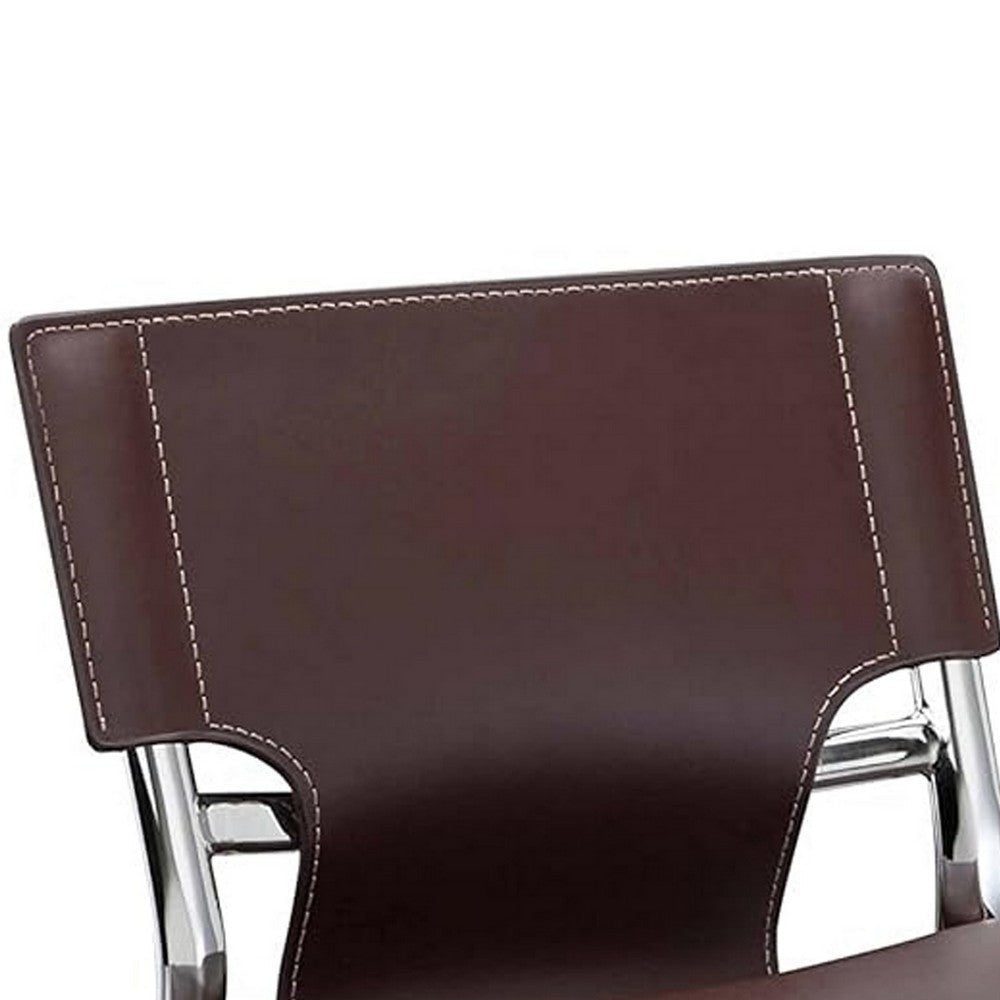 Illa 26 Inch Counter Height Chair, Set of 2, Chrome Base, Vegan Leather, Brown By Casagear Home