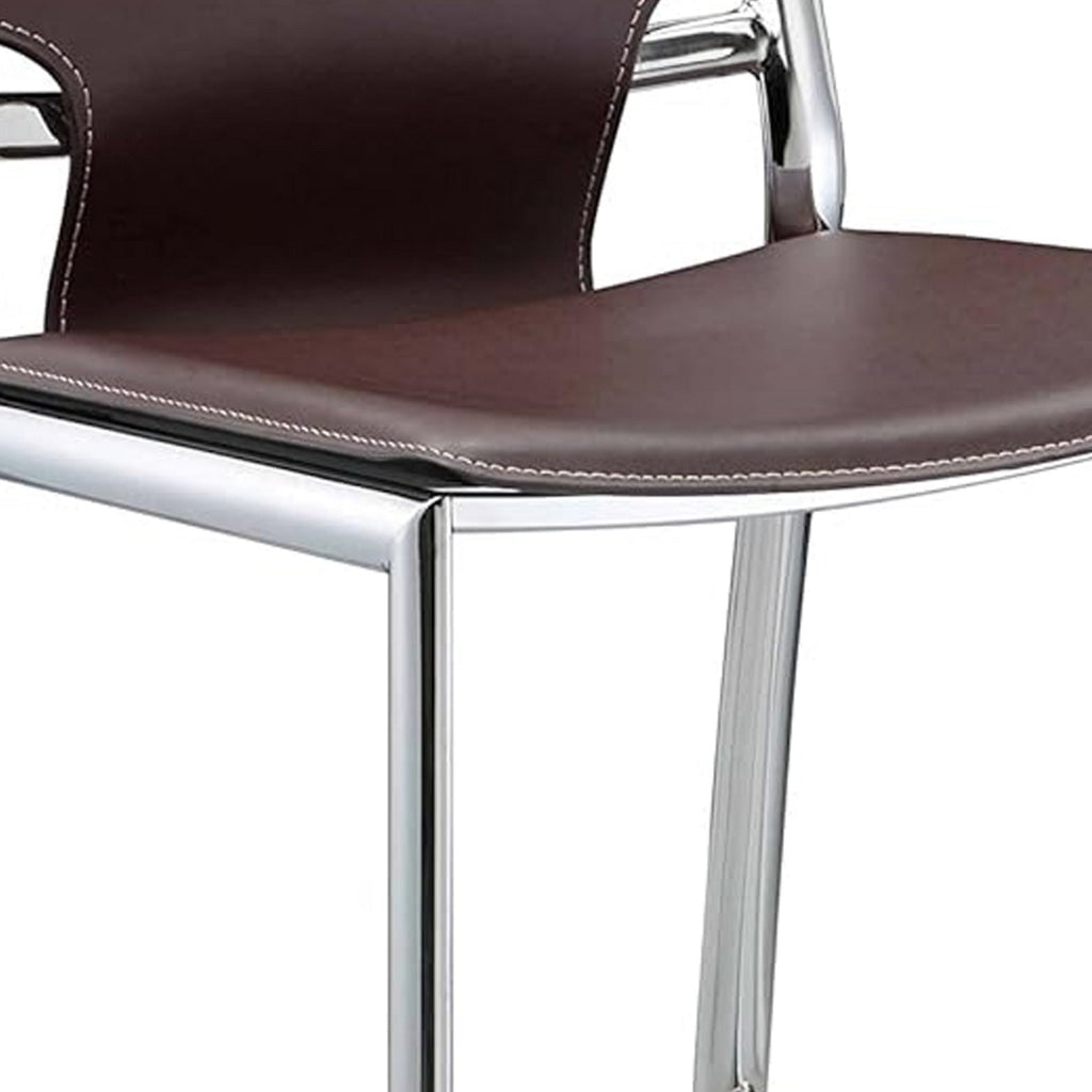 Illa 26 Inch Counter Height Chair Set of 2 Chrome Base Vegan Leather Brown By Casagear Home BM307530