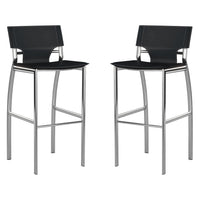 Suze 30 Inch Metal Bar Chair, Set of 2, Chrome Base, Black Vegan Leather By Casagear Home