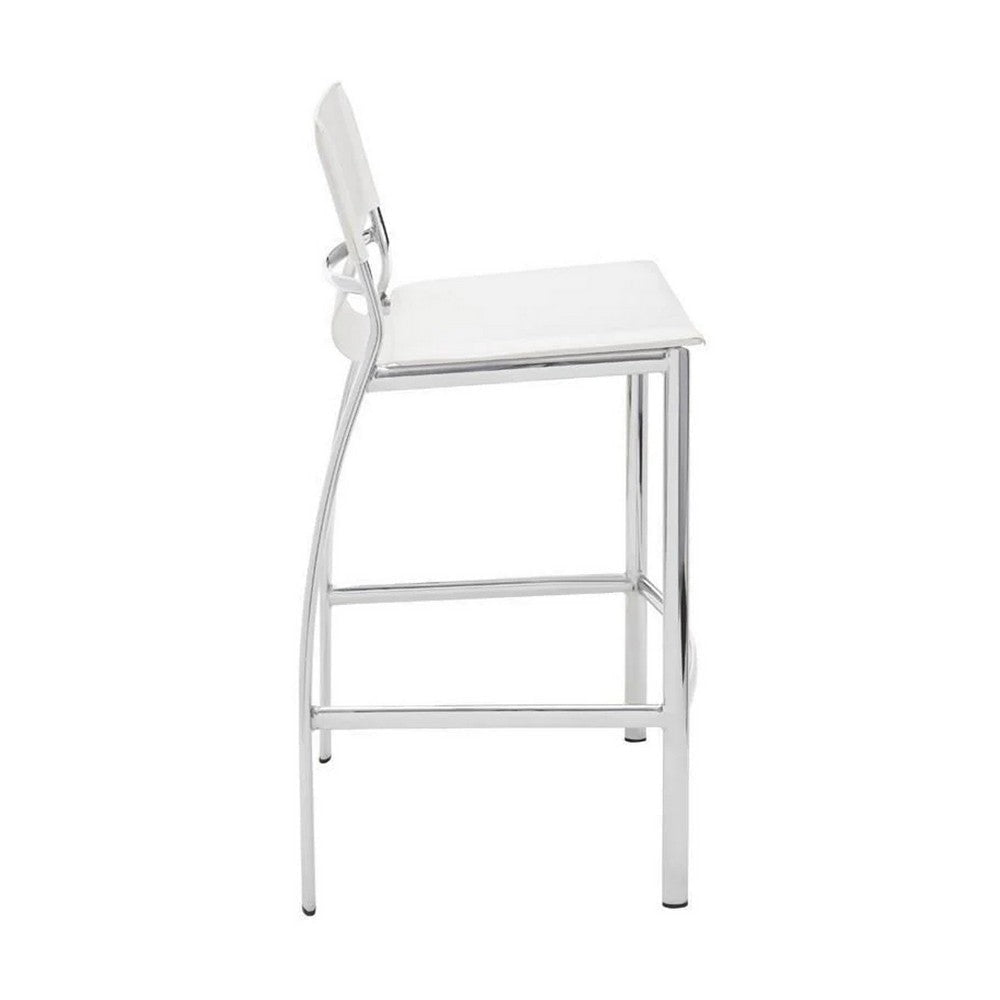 Suze 30 Inch Metal Bar Chair Set of 2 Chrome Base White Vegan Leather By Casagear Home BM307532