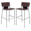 Suze 30 Inch Metal Bar Chair, Set of 2, Chrome Base, Brown Vegan Leather Upholstery
