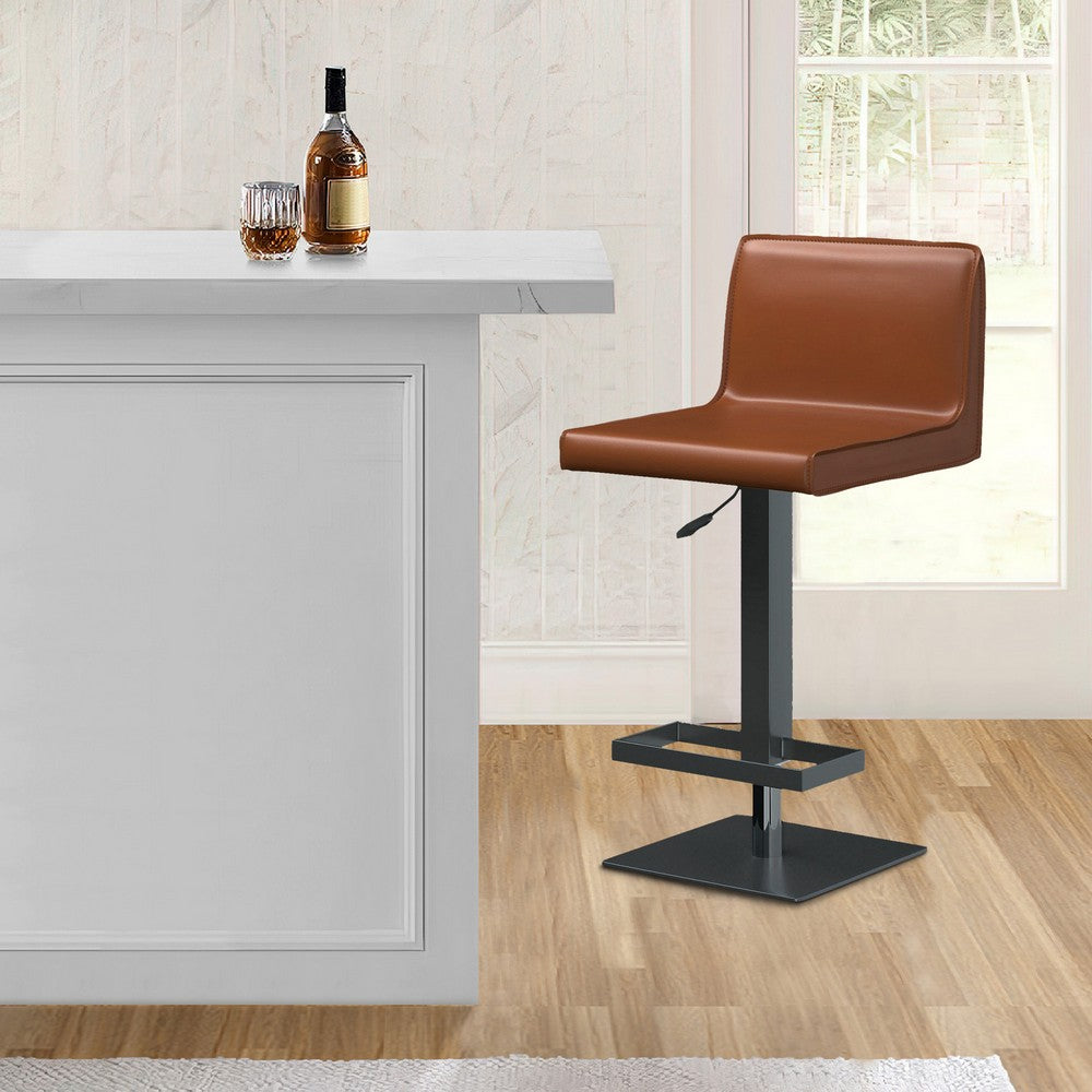 21-31 Inch Adjustable Height Barstool, Vegan Faux Leather, Cognac Brown By Casagear Home