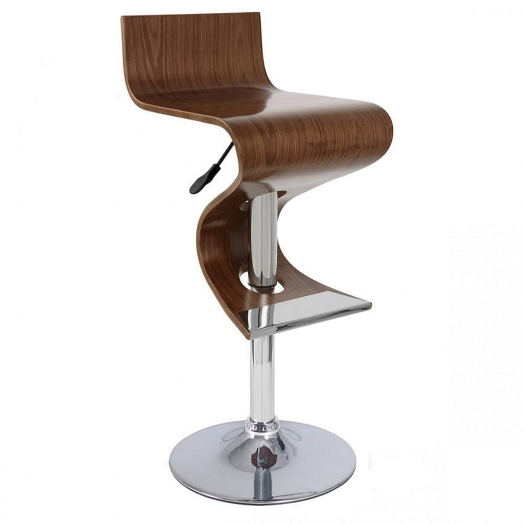 Cruze 22-30 Inch Adjustable Swivel Counter Stool Wave Curves Walnut Brown By Casagear Home BM307535