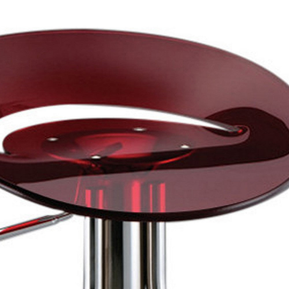 Vera 19-29 Inch Counter Height Stool, Round Swivel, Chrome, Adjustable, Red By Casagear Home