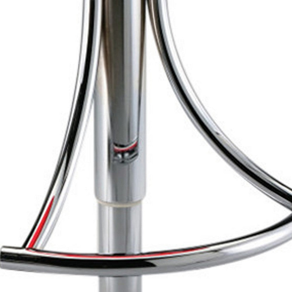 Vera 19-29 Inch Counter Height Stool, Round Swivel, Chrome, Adjustable, Red By Casagear Home