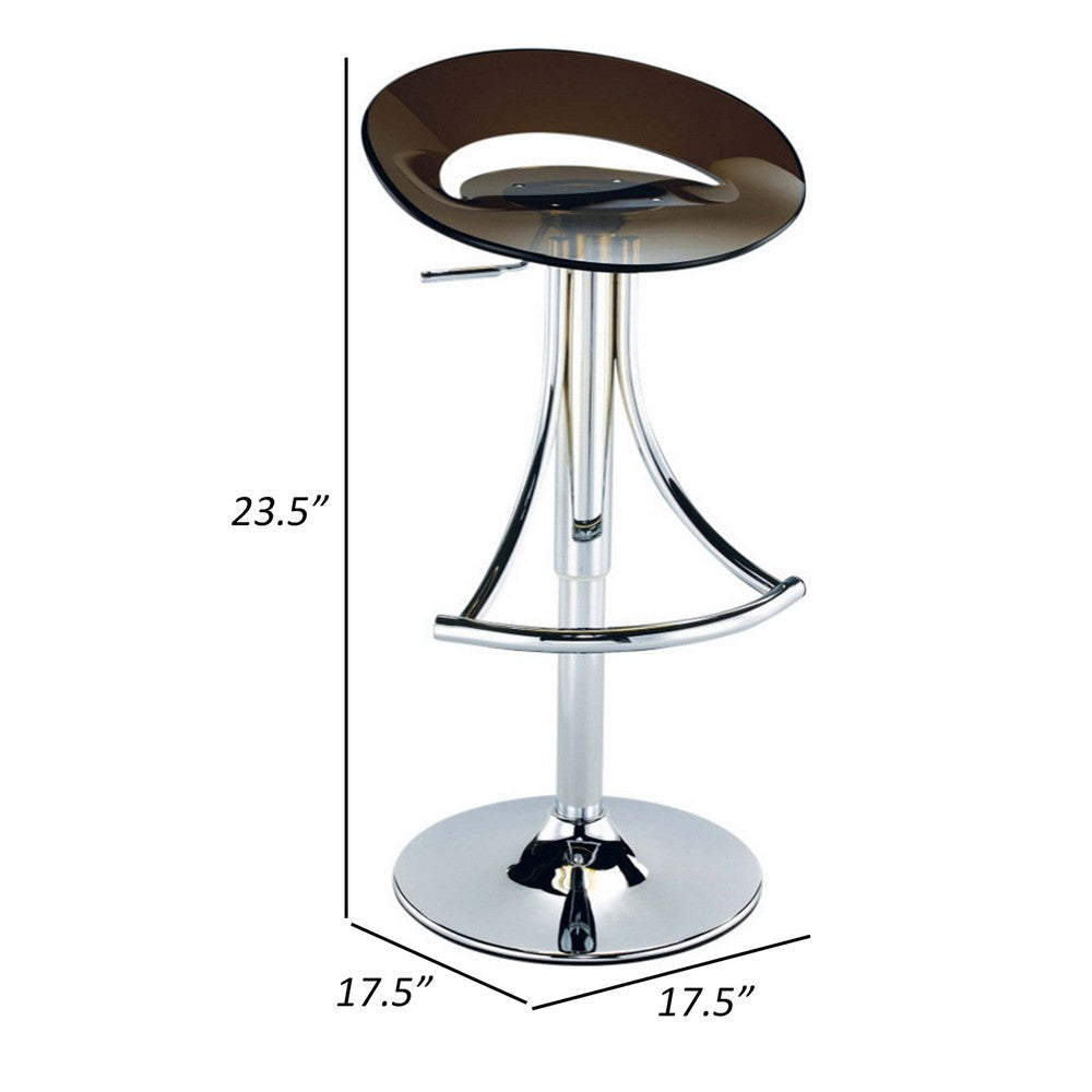 Vera 19-29 Inch Counter Height Stool, Round Swivel, Adjustable, Chrome Gray By Casagear Home